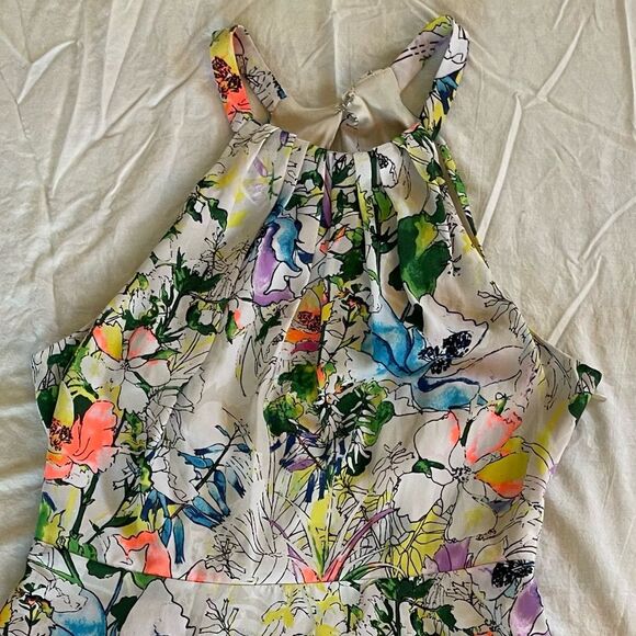 Express Floral Halter Dress | Watercolor Print, A Line Fit & Flare | Size 8 - Picture 4 of 12